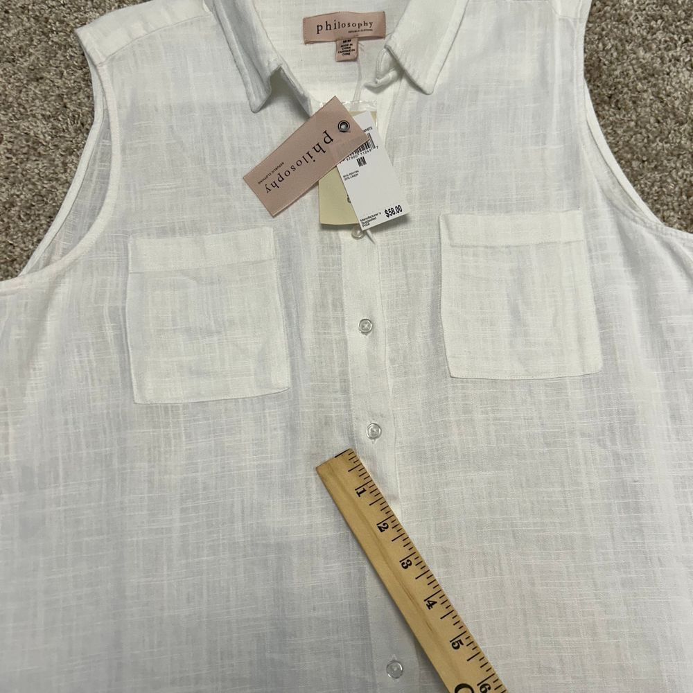 Philosophy Linen Blend Sleeveless Shirt Collared Dress Women Size Medium White - Picture 5 of 9